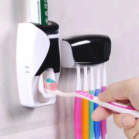 FOURNISSEUR GROSSISTE ADJAME En Gros Support Mural 5 Emplacements Porte-Brosses à Dents Distributeur Presse-Dentifrice Automatique et Kit de Rangement