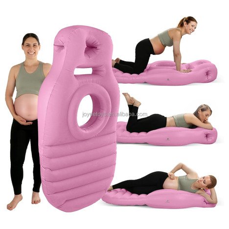 Matelas Gonflable en PVC Floqué pour Femme Enceinte, Oreiller d'Air Doux avec Trou pour Maternité, Coussin Écologique pour Yoga